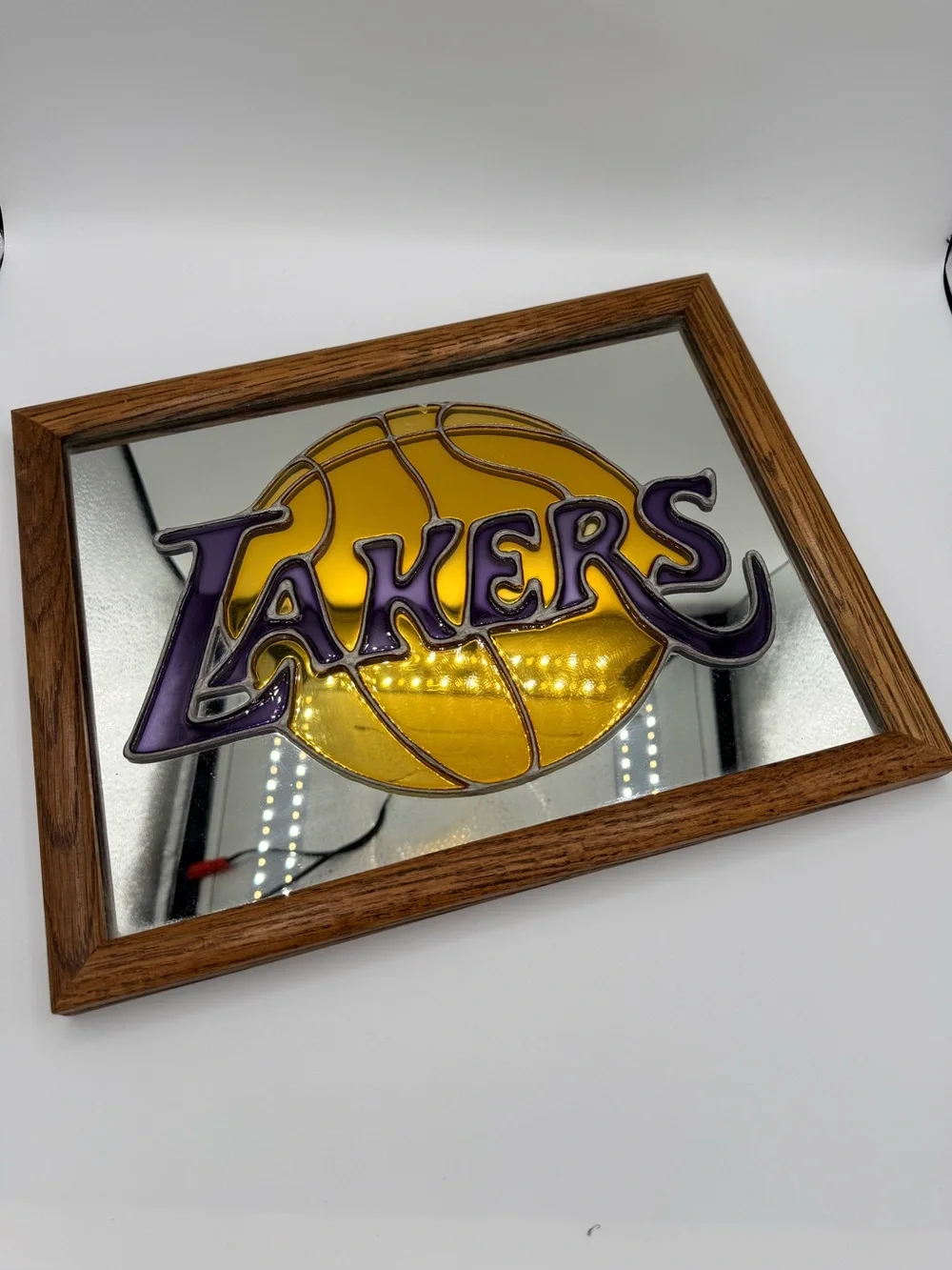 Retro Los Angeles Lakers Stained Glass Mirror Wall Art - Purple & Gold